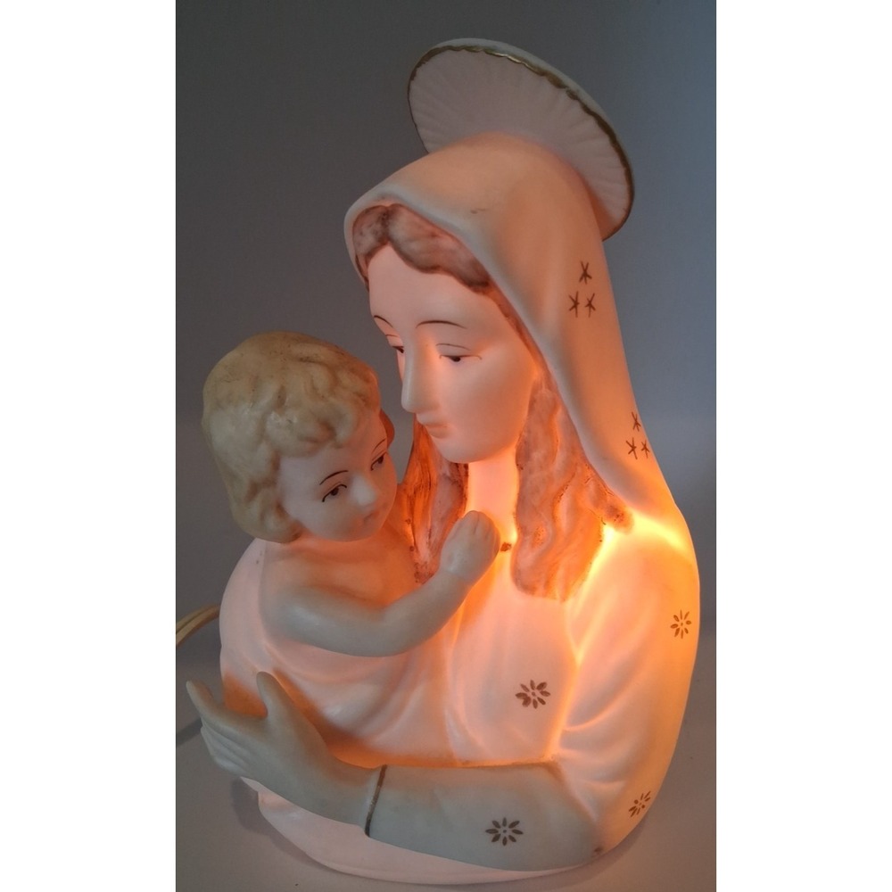 Vintage Table Lamp Night Light Madonna Virgin Mary And Child Baby Jesus